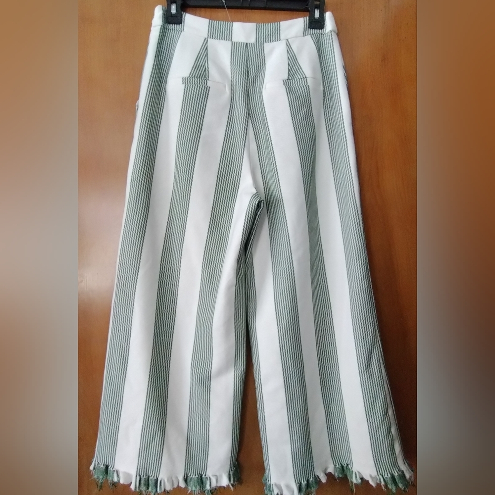 Stripe Fringe Hem Wide Leg Pants